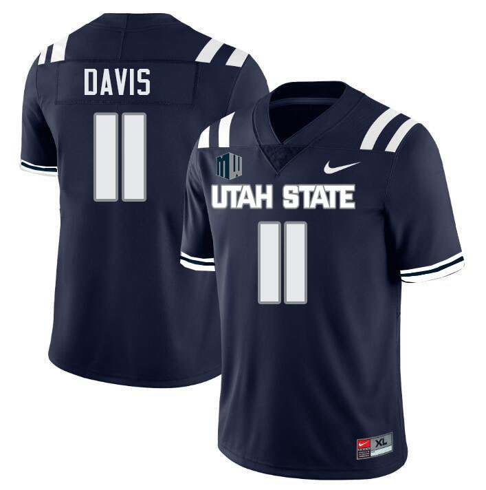Utah State Aggies #11 Kahanu Davis College Football Jerseys Stitched Sale-Navy